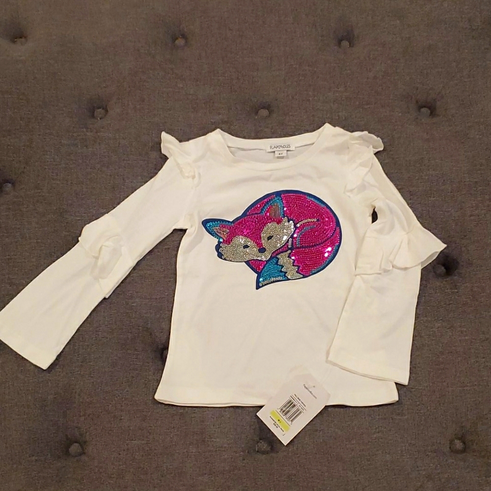 Flapdoodles White Long Sleeve Fox Seq. Shirt w Ruf